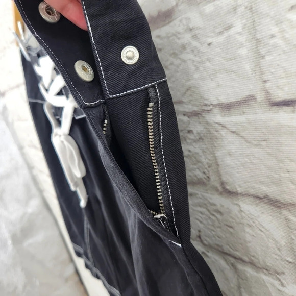 ASOS Black Lace Up Goth Steampunk Mini Skirt Side Zip Size US 6 NEW - Picture 2 of 12